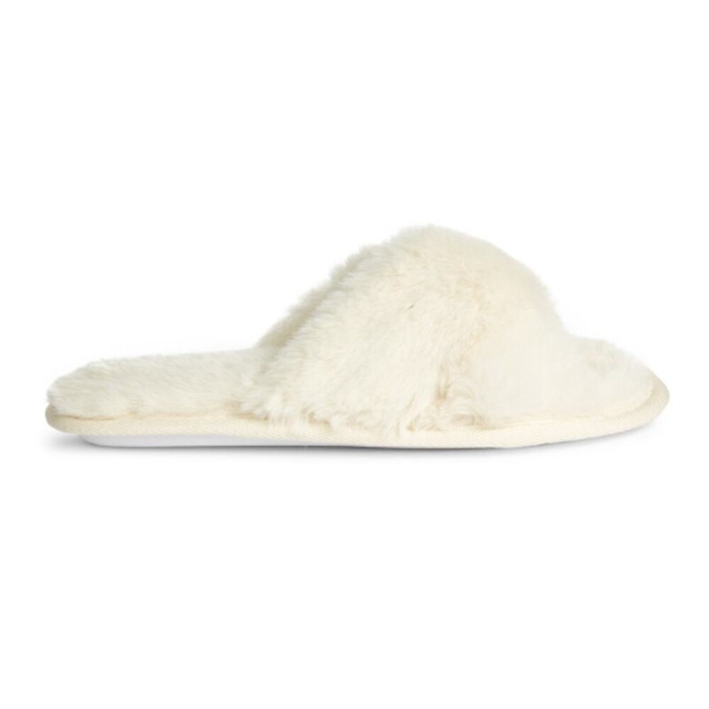 NEW Nordstrom Women's Cream Snuggle Plush Faux Fur Slipper Size XL
